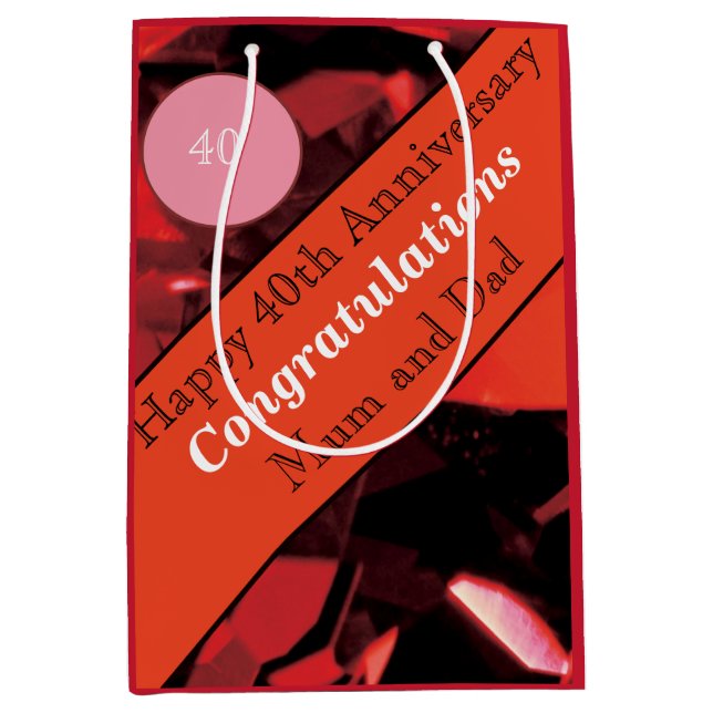 40th Wedding Anniversary Ruby Medium Gift Bag (Front)