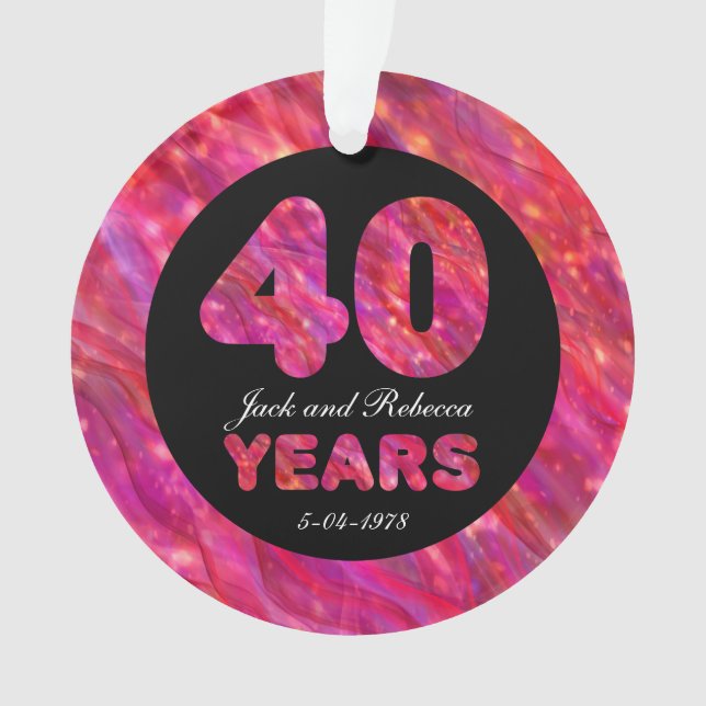 40th Wedding Anniversary Ruby Red Party Lights Ornament (Front)