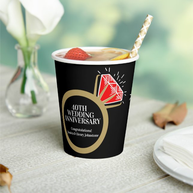 40th wedding anniversary ruby ring fun facts black paper cups (Insitu)