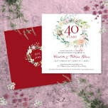 40th Wedding Anniversary Ruby Roses Floral Invitation<br><div class="desc">Featuring a delicate watercolor floral garland,  this chic botanical 40th wedding anniversary invitation can be personalised with your special ruby anniversary information. The reverse features a matching floral garland framing your anniversary dates in elegant white text on a ruby background. Designed by Thisisnotme©</div>