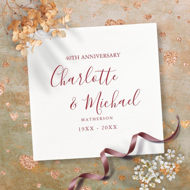 40th Wedding Anniversary Ruby Script Elegant Napkin (40th Wedding Anniversary Ruby Script Elegant Napkins)