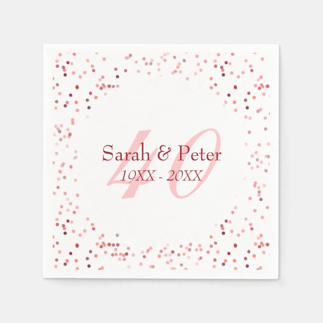 40th Wedding Anniversary Ruby Stardust Confetti Napkin (Front)