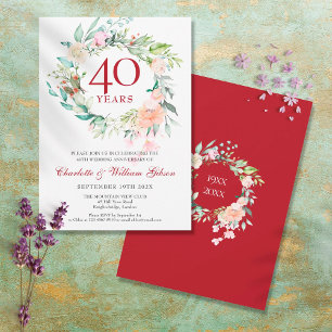 40th Wedding Anniversary Ruby Watercolor Floral Invitation