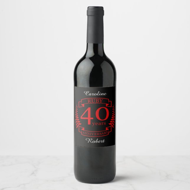 40th Wedding ANNIVERSARY RUBY Wine Label (Front)
