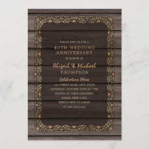 40th Wedding Anniversary Rustic Wood Country Party Invitation