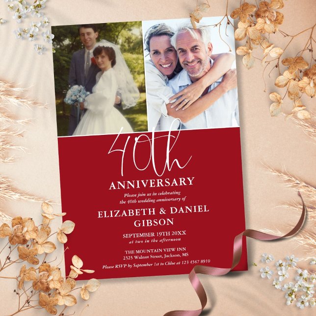 40th Wedding Anniversary Then And Now 2 Photo Invitation (40th Wedding Anniversary Then And Now 2 Photo Invitation)