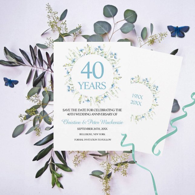 40th Wedding Blue Wildflowers Anniversary   Save The Date (Creator Uploaded)