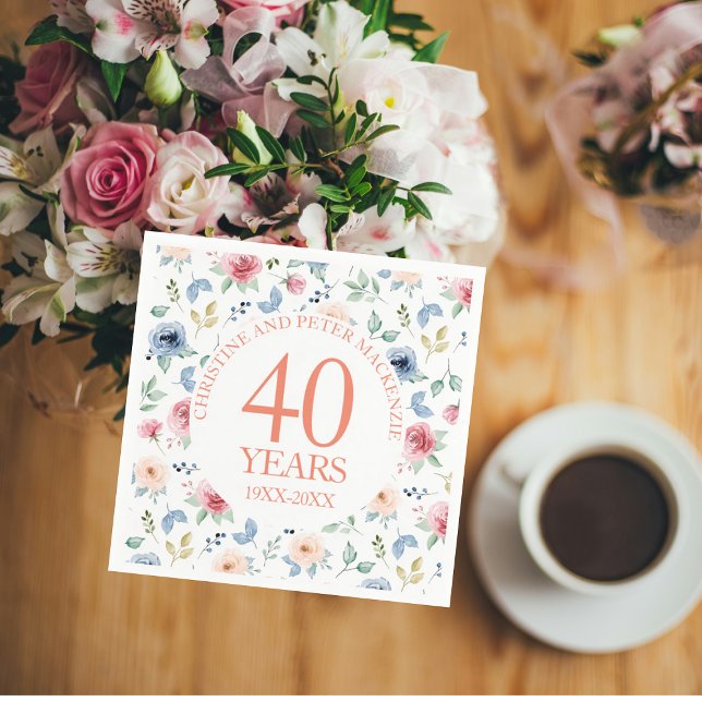 40th Wedding Blush Roses Anniversary Napkin (Creator Uploaded)