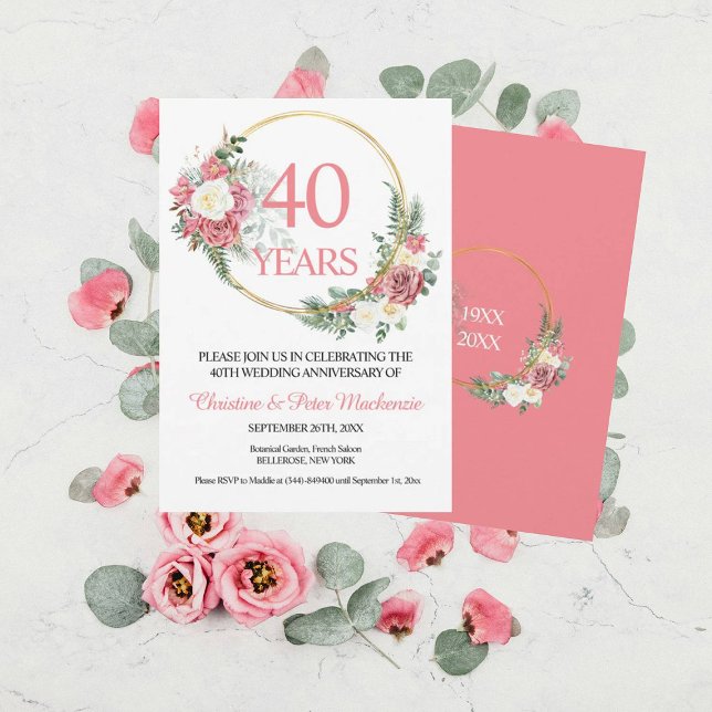40th Wedding Ruby Roses Anniversary Invitation (Creator Uploaded)