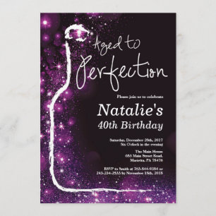 40th Wine Birthday Aged to Perfection Purple Invitation