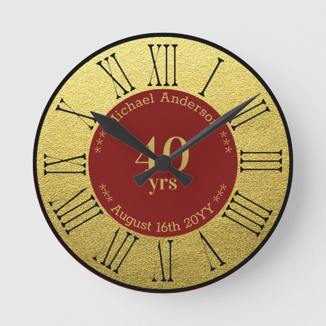 40yrs Retirement or Anniversary Personalised Round Clock (Front)