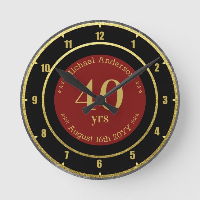 40yrs Retirement or Anniversary Personalised Round Clock (Front)