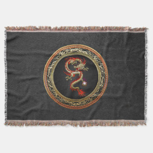 [410] Golden Chinese Dragon Fucanglong Throw Blanket