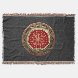 [410] Vegvisir - Viking Gold Magic Runic Compass Throw Blanket