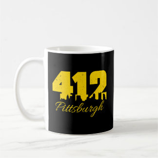412 Pittsburgh Yellow Text City Skyline Pittsburgh Coffee Mug