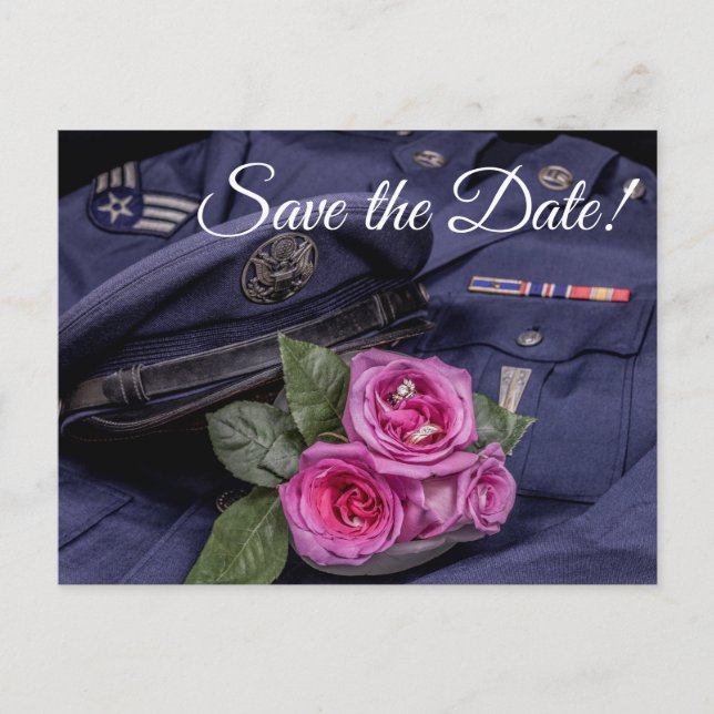 4171-Military Uniform w/Roses & Rings Invitation Postcard (Front)