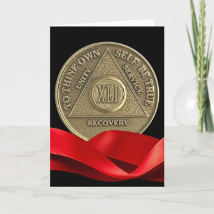 41 Year Happy Anniversary AA Coin Red Ribbon Card