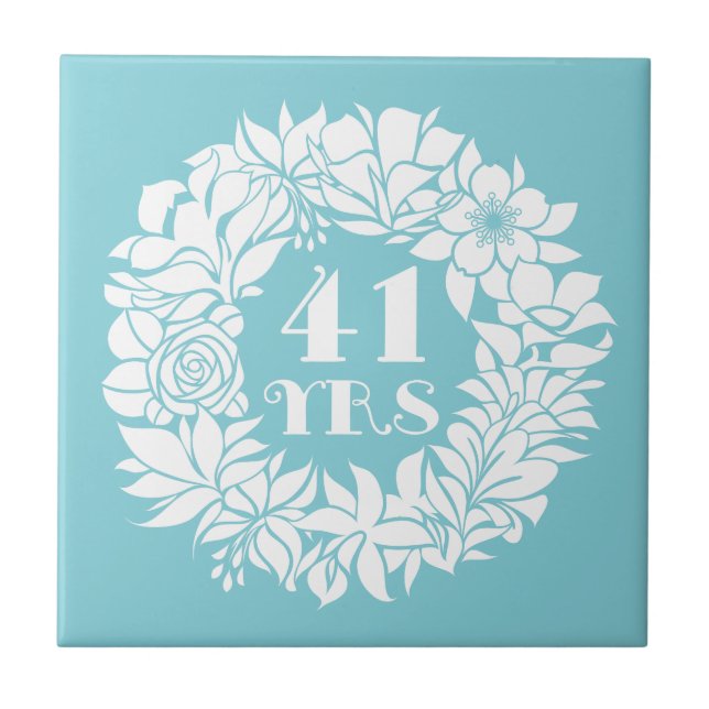 41st Anniversary White Floral Wreath Keepsake Gift Tile (Front)