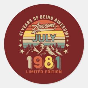 41st Birthday 41 Years Awesome Since July 1981 Classic Round Sticker