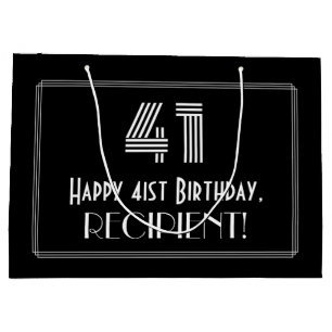 41st Birthday — Art Deco Inspired Look "41" & Na Large Gift Bag