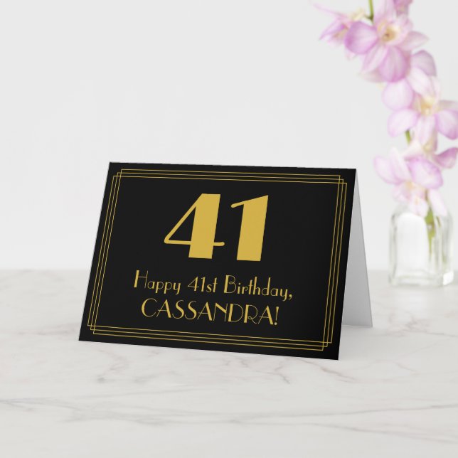41st Birthday: Art Deco Inspired Look "41" + Name Card (Orchid)