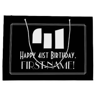 41st Birthday ~ Art Deco Inspired Look "41" + Name Large Gift Bag