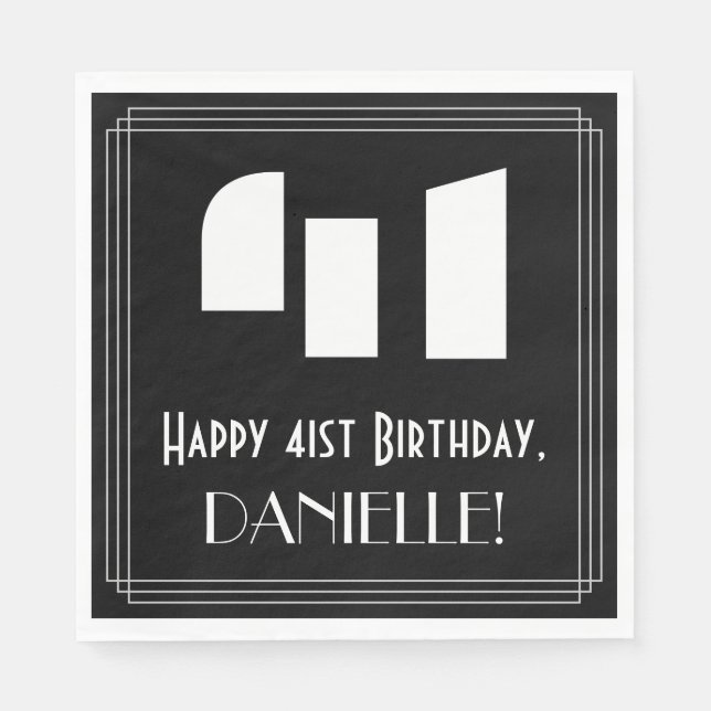 41st Birthday: Art Deco Inspired Look "41" + Name Napkin (Front)