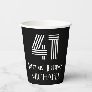 41st Birthday — Art Deco Inspired Look “41” + Name Paper Cups