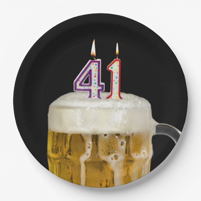 41st Birthday Beer on black Paper Plate (Front)