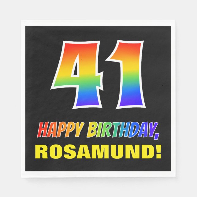 41st Birthday: Bold, Fun, Simple, Rainbow 41 Napkin (Front)