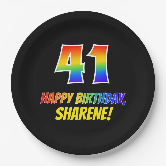 41st Birthday: Bold, Fun, Simple, Rainbow 41 Paper Plate (Front)