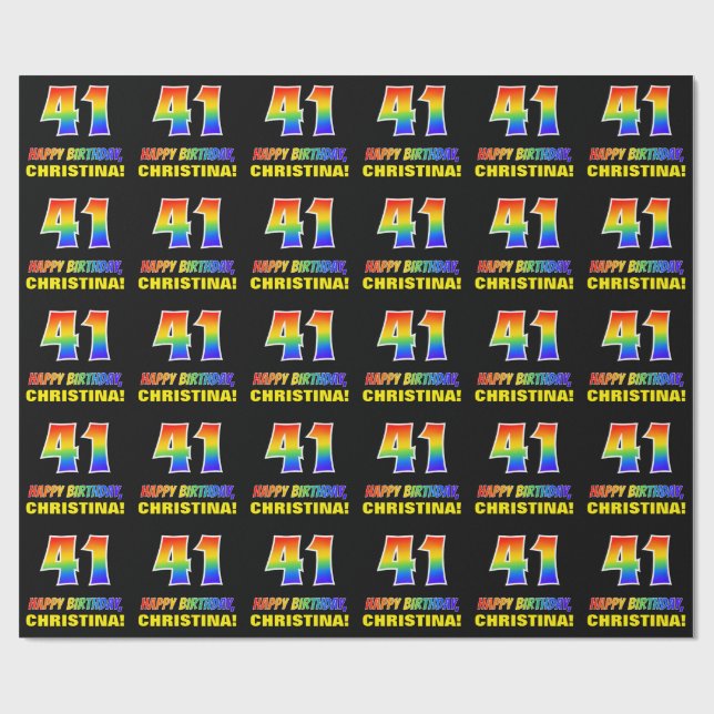 41st Birthday: Bold, Fun, Simple, Rainbow 41 Wrapping Paper (Flat)