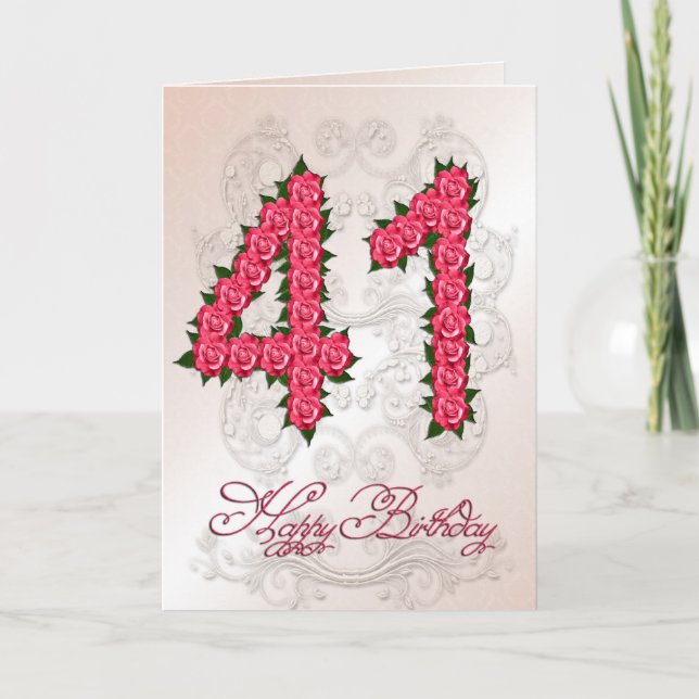 41st birthday card with roses and leaves (Front)
