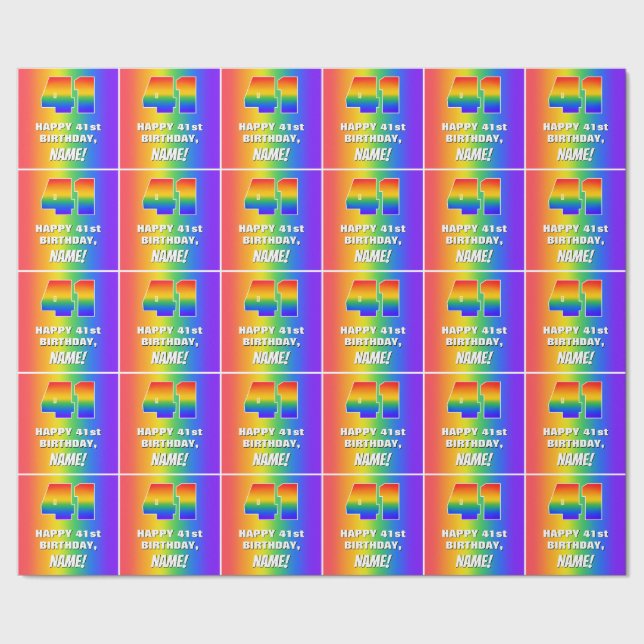 41st Birthday: Colourful, Fun Rainbow Pattern # 41 Wrapping Paper (Seam)
