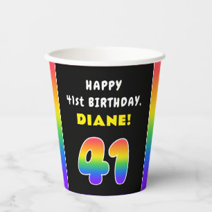 41st Birthday: Colourful Rainbow # 41, Custom Name Paper Cups