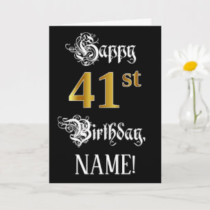 41st Birthday — Fancy Script; Faux Gold Look; Name Card