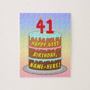 41st Birthday: Fun Cake and Candles + Custom Name Jigsaw Puzzle