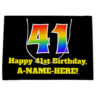 41st Birthday ~ Fun, Colourful, Vibrant, Rainbow 4 Large Gift Bag