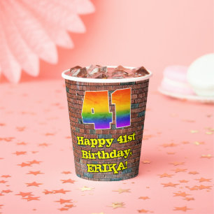 41st Birthday: Fun Graffiti-Inspired Rainbow 41 Paper Cups