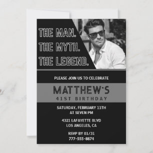 41st birthday invitations Black The Man The Legend
