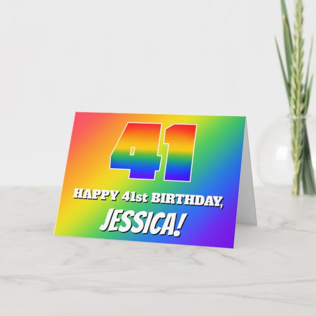 41st Birthday: Multicolored Rainbow Pattern # 41 Card (Front)