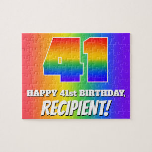 41st Birthday — Multicolored Rainbow Pattern “41” Jigsaw Puzzle
