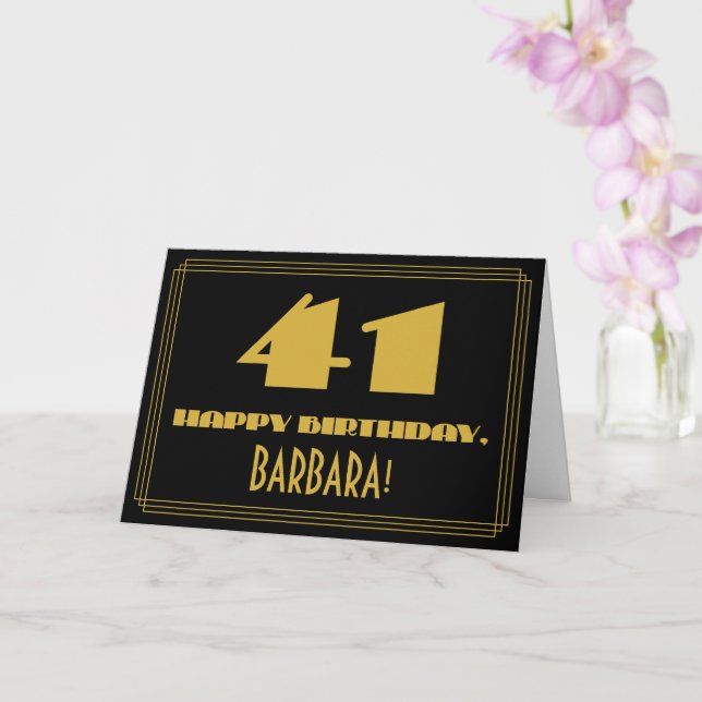 41st Birthday: Name + Art Deco Inspired Look "41" Card (Orchid)