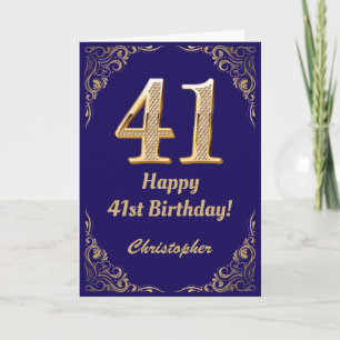 41st Birthday Navy Blue and Gold Glitter Frame Card