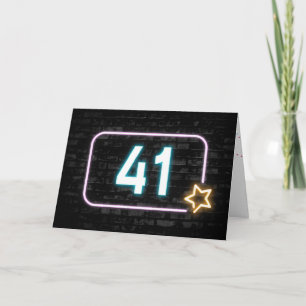 41st Birthday Neon Sign On Brick Wall Card