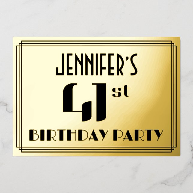 41st Birthday Party: Art Deco Look “41” and Name (Front)