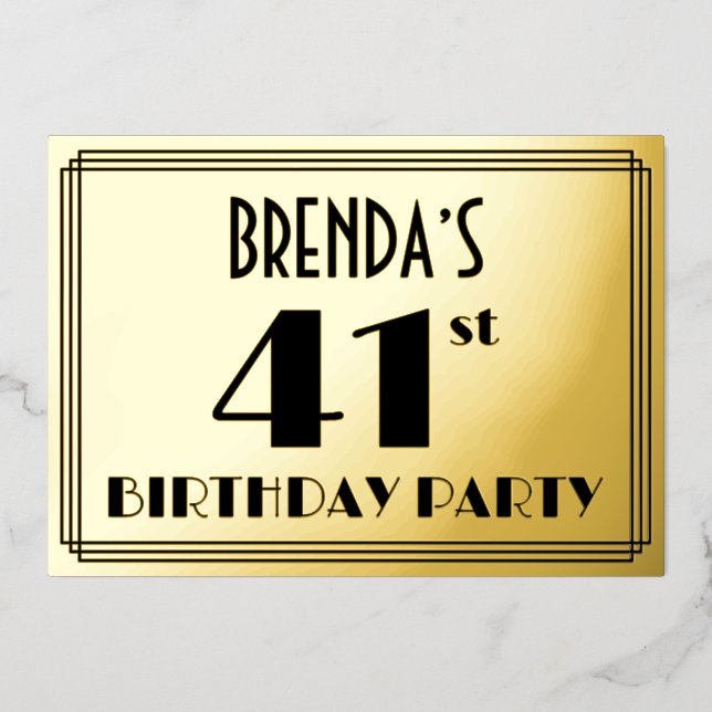 41st Birthday Party — Art Deco Look “41” + Name (Front)