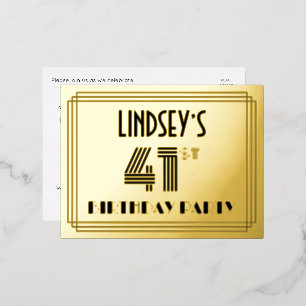 41st Birthday Party ~ Art Deco Style “41” + Name Foil Invitation Postcard