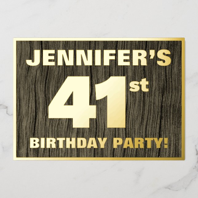 41st Birthday Party: Bold, Faux Wood Grain Pattern (Front)