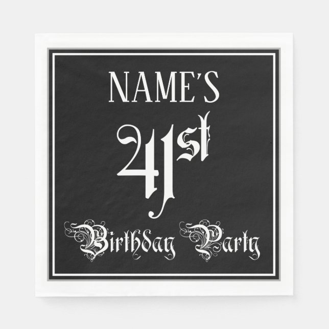 41st Birthday Party — Fancy Script + Custom Name Napkin (Front)